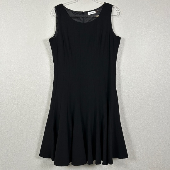 Calvin Klein size 14 black dress fit & flare pleated sleeveless knee lenght - Picture 1 of 10